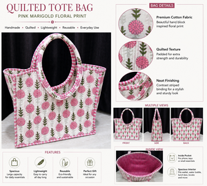 Bolsa de Mano Acolchada de Algodón Hecha a Mano de Primera Calidad, Bolsa de Transporte con Parte Superior Abierta Estructurada, Asas Acolchadas, Gran Capacidad, para Viajes y Compras - Product Image 1
