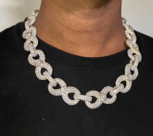 Luxury Moissanite Interlocking Link <b>Necklace</b> Iced Out Hip Hop Chain <b>Statement</b> Jewelry Silver Tone Bold Shine Gift - Product Image 1