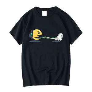Pac-<b>Man</b> Ghost Chase Cartoon Print Black Crew Neck T-Shirt Unisex Short Sleeve Regular Fit All Seasons 100% Cotton - Product Image 1