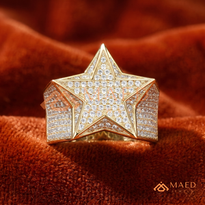 Bague de luxe pour homme plaquée or 18 carats en forme d'étoile, entièrement sertie de moissanite, bijoux hip-hop, bague personnalisée étoile à cinq branches en diamant de laboratoire - Product Image 3