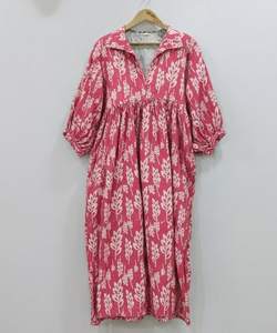 Handmade 100% Cotton Indian <b>Tunic</b> Midi <b>Dress</b> <b>Women</b> | Formal Office Wear Eco-Friendly Breathable A-Line Floral Hand Drawn Natural - Product Image 1