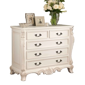 Luxury Antique French European Style Dresser Hand Carved <b>Chest</b> Drawer Solid White Mahogany MDF Hotel Apartment Bedroom <b>Storage</b> - Product Image 1