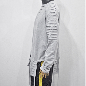 Chemise à manches longues en jersey épais pour homme, gris, style streetwear, effet vieilli, avec manches coupées et liens à l'ourlet, tailles XS-8XL - Product Image 4