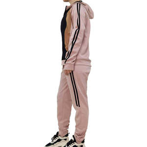 Women Color Blocking <b>Tracksuit</b> Hooded Full Sleeve Zipper Casual Loose Fit 2 Piece Set <b>Pink</b> Black Breathable Polyester Autumn - Product Image 4