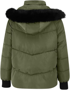 Parka de plumón beige para mujer con cuello de piel sintética, cintura con cordón ajustable, tejido jacquard, chaqueta acolchada cálida, ropa de abrigo de invierno para damas - Product Image 2