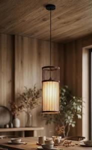 Lámpara Colgante de Bambú Japonesa Wabi Sabi Premium, Lámpara de Techo Minimalista de Madera, Iluminación Zen Japandi para Comedor - Product Image 3