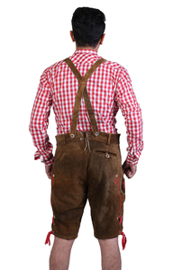 Pantalon court traditionnel bavarois pour homme, style Lederhosen, avec bretelles, en coton tissé marron, vêtements traditionnels. - Product Image 5