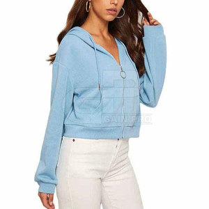 Ladies Short Cropped <b>Zipper</b> Hoodies Hooded <b>Tops</b> Long Sleeve Cotton Blend Relaxed Fit Cuffs Zip Front Modern Casual Clothing - Product Image 5