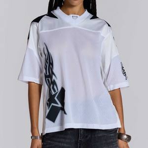 Camiseta de fútbol americano de malla para mujer, corte holgado, cuello en V, diseño de paneles, estampado por sublimación, logotipo personalizado, poliéster - Product Image 2