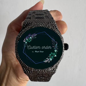 Unique <b>Black</b> Moissanite Diamond <b>Watch</b> for <b>Men</b> Customize Fully Iced Out Luxury Studded Analog Dial Display Wristwatch - Product Image 1