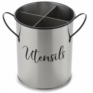 High Quality Silver Finished <b>Metal</b> Steel Cutlery Holder Utensil Caddy With Handle <b>For</b> Kitchen Storage And Organization On Sale - Product Image 6