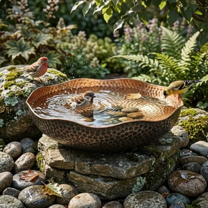 Bain d'oiseaux en cuivre pour extérieur, décoration de jardin, style classique durable, forme arrondie pour oiseaux, utilisation toutes saisons, mangeoire à oiseaux - Product Image 1