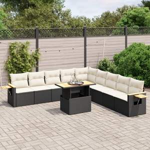 Conjunto de Sofá de Jardín con Reposabrazos Ajustables, Ratán Sintético Negro Grande, Reposabrazos Ajustables Grandes - Product Image 1