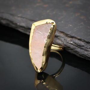 18K Gold Plated Natural <b>Rose</b> <b>Quartz</b> Gemstone Handmade Chunky Adjustable Cocktail <b>Ring</b> Fashion Jewelry - Product Image 4