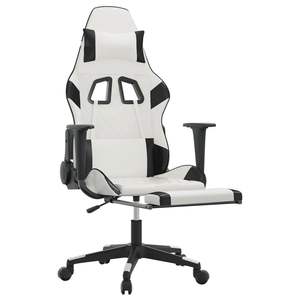Silla de Juego de Piel Sintética Blanca y Negra con Base de Madera Contrachapada y Espuma Metálica - Asiento Duradero y Cómodo para Gamers - Product Image 6