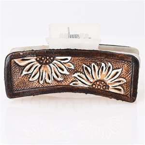 Pinza para el pelo artesanal de cuero occidental hecha a mano con diseño floral de girasol y cactus, ligera, accesorio artesanal para el cabello. - Product Image 4