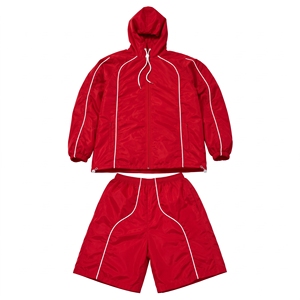 Ensemble veste coupe-vent à capuche et short pour homme, couleur unie, sportif, séchage rapide, polyester, tenue d'entraînement d'été - Product Image 1
