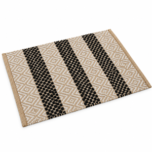 Natural Cotton <b>Black</b> Beige Woven Braided Bath <b>Mat</b> Geometric Textured Contemporary Bathroom Floor <b>Mat</b> Home Decor - Product Image 3