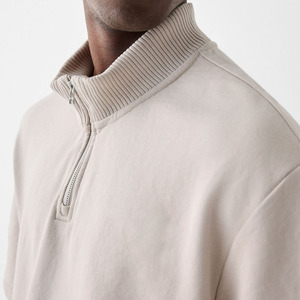 Polo en tricot à manches courtes beige pour homme, décontracté, couleur unie, fermeture éclair sur le devant, coupe classique - Product Image 4