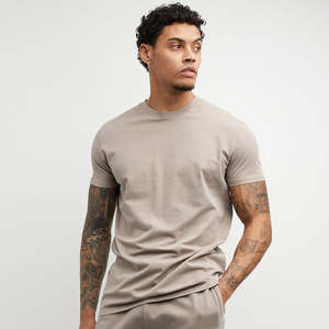 T-shirt pour homme en coton mélangé doux, col rond, coupe athlétique, uni et avec logo, t-shirt basique en triblend - Product Image 1