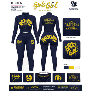 Conjunto de Verano Navy Bad Girl para Mujer, 2 Piezas, Nylon/Spandex, Chándal con Cierre, Top Corto Ajustado, Pantalones Cortos de Cintura Alta, Logotipo Personalizado, Casual - Product Image 1