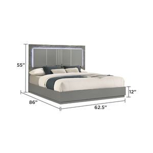 Elara Queen <b>Bed</b> with <b>LED</b> Lighting Two Tone High Gloss Marble Lacquer Finish Metal Legs in Gray Up-Holstered <b>Bed</b> CA Inventory - Product Image 2