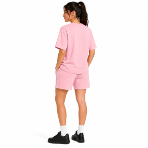 Women's Pink Oversized T-Shirt and Shorts <b>Set</b> Crew Neck Loose Fit Solid Color Knitted Cotton Casual Two-Piece Outfit - Product Image 6