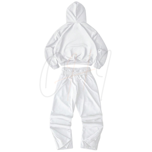 ชุดเซ็ตฮู้ดดี้ขายาวสีขาวแบบกำหนดเอง ชุดลำลองพร้อมโลโก้สั่งทำ ชุดวอร์ม 2 ชิ้น ผ้าฝ้ายฟลีซเนื้อนุ่ม น้ำหนักเบา - Product Image 2