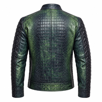 Veste en cuir de crocodile pour homme MH, style motard, col montant, fermeture éclair, coupe ajustée, pour l'automne
