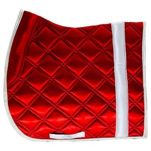 Tapis de selle matelassé en velours premium respirant pour chevaux, avec rembourrage en mousse, sangle de contention, absorption des chocs, doux, rouge - Product Image 4
