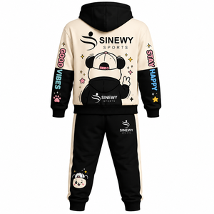 Sinewy Sports Winter Printed Solid Panda Cartoon <b>Tracksuit</b> for Kids Hoodie Jogger Set 2-in-1 Lightweight Streetwear Casual - Product Image 2
