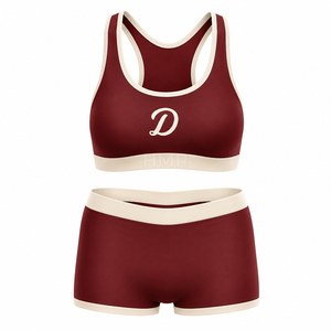 Ensemble de yoga HMR Sisterhood Sorority, contraste bordeaux et blanc, haut court dos nageur, short taille haute, vêtements de sport respirants - Product Image 5