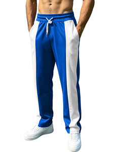 Pantalon de jogging décontracté pour homme, noir et blanc, avec bande latérale, taille élastique et cordon de serrage, respirant, en polyester tricoté, idéal pour l'été - Product Image 6