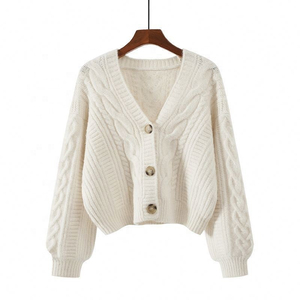 Suéter Cárdigan de Punto Personalizado para Mujer, Cuello en V, Estilo Casual, Manga Larga, con Botones y Detalles Trenzados - Product Image 1