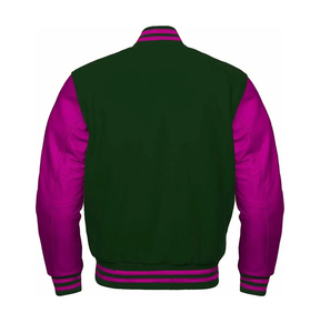 Custom High Street Unisex Basic Wool Baseball <b>Jacket</b> Letterman Stand Collar Outwear with Geometric Patchwork Design - Product Image 3