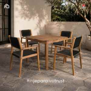 Silla de Cuerda de Madera de Teca Maciza Mustofa, Silla de Comedor Moderna para Patio y Jardín, Muebles de Jepara, Indonesia - Product Image 1
