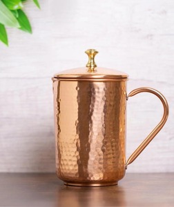 Tasse à thé en cuivre pur poli, faite à la main, avec couvercle et poignée, tasse de bureau en métal droite pour boissons chaudes, ensemble de carafes écologiques - Product Image 4