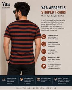 เสื้อยืดผู้ชายลายทาง ยี่ห้อ Yaa Apparels ผ้าฝ้าย แขนสั้น คอกลม ทรงปกติ สวมใส่สบาย ระบายอากาศได้ดี ผลิตจากผ้าถัก - Product Image 2