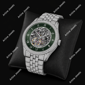 Montre sertie de diamants |   Montre à cadran vert avec diamants |   Montre automatique de luxe en moissanite - Product Image 3