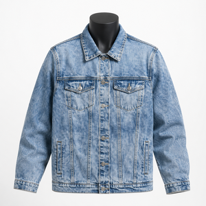 Veste en jean bleu clair délavé pour homme, style vintage, en coton, fabrication OEM, vente en gros - Product Image 1