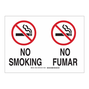 Señal Bilingüe Prohibido Fumar en Inglés/Español, Reflectante, para Uso en Interiores/Exteriores en el Lugar de Trabajo - Product Image 1