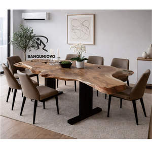 ชุดโต๊ะอาหารไม้พร้อมเก้าอี้ 8 ตัว ขาเหล็กปรับระดับได้ เป็นมิตรกับสิ่งแวดล้อมและทนทาน ดีไซน์ทันสมัยสำหรับใช้ในโรงแรมและอพาร์ตเมนต์ - Product Image 2