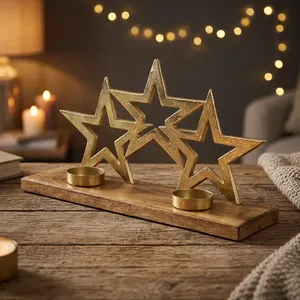 Support de bougie en métal en forme d'étoile, décoration élégante pour bougies chauffe-plat, support de bougie en forme d'étoile élégant, accent de décoration de table pour la maison - Product Image 6