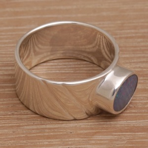 925 Sterling Silver Genuine <b>Blue</b> <b>Opal</b> Open Sky Design Cocktail <b>Ring</b> Unisex Boho Statement Fine Jewelry - Product Image 5