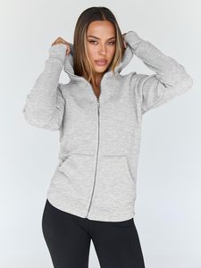 Sudadera con Capucha y Cierre para Mujer, Manga Larga, Color Sólido, Tejida, 100% Algodón, Transpirable, Informal, para Invierno, con Bolsillo Bordado - Product Image 1