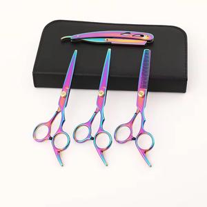 Ensemble de ciseaux de coiffure professionnels en acier inoxydable, couleur arc-en-ciel, outils de salon, pour droitiers, manche long, kit de 4 pièces - Product Image 2