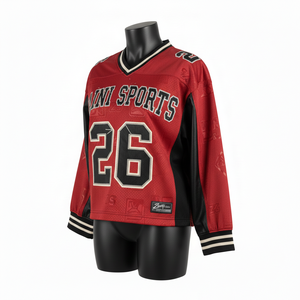 Camiseta de Fútbol de Poliéster de Malla Premium de 240 g/m² para Mujer, con Paneles en Contraste Rojo y Negro, Manga Larga, Logotipo en Tela Tackle Twill, Camiseta de Algodón para Mujer - Product Image 4