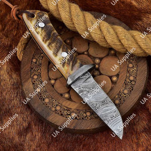 Couteau de chasse et de camping professionnel à lame fixe en acier Damas, manche en corne de bélier, étui en cuir, cordon, haute qualité ODM - Product Image 5