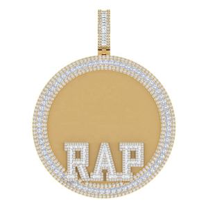 Collier personnalisé avec pendentif initial RAP, disque en diamant de laboratoire, or massif plaqué rhodium jaune, bijoux hip-hop sur mesure pour homme - Product Image 4