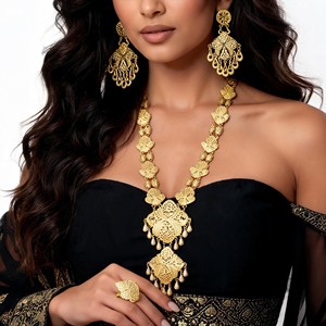 Vente en gros de parures de bijoux en or rempli 14K, 18K, 24K, parure de bijoux de mariée de style turc, colliers longs de style traditionnel de Dubaï - Product Image 2